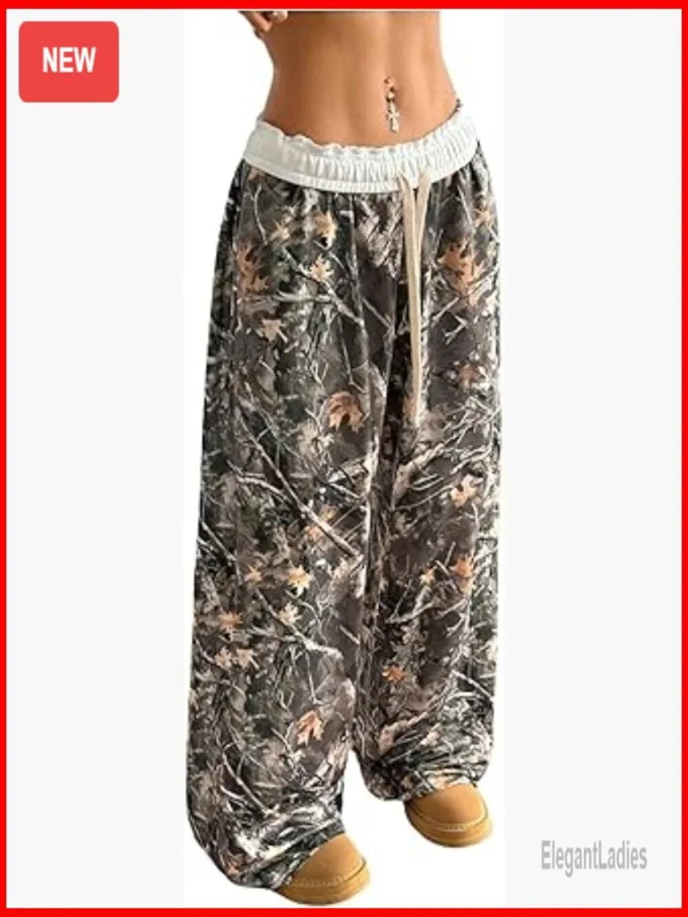Wide Leg Baggy Sweatpants Drawstring Elastic Waist Y2K Camo Pants